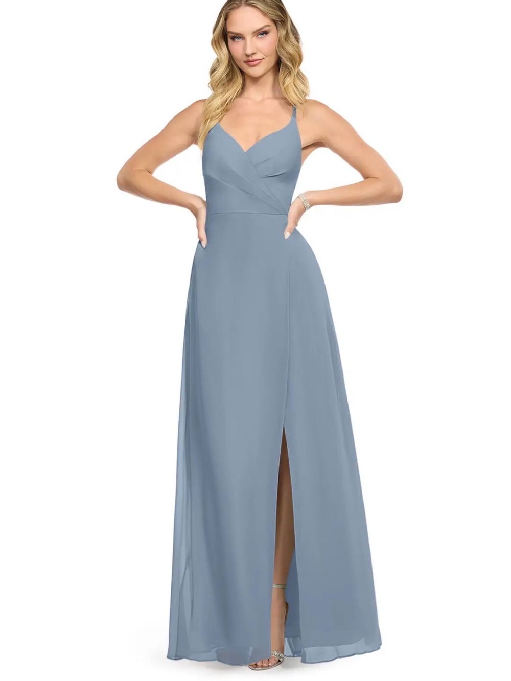 Azazie Dusty Blue Spaghetti-Strap Maxi Dress